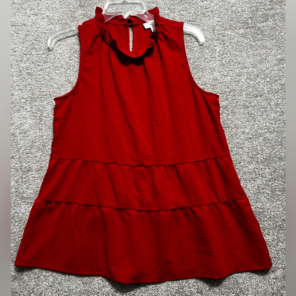 Mud Pie Woman’s Red High Neck Ruffle Sleeveless Blouse Top Size Small